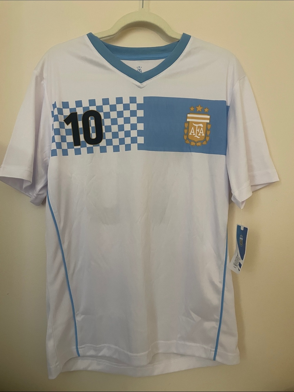 Argentina AFA Soccer Jersey White and Light Blue #10 Messi